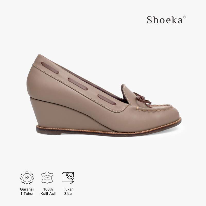 OCEAN WEDGES 5CM TAUPE COGNAC